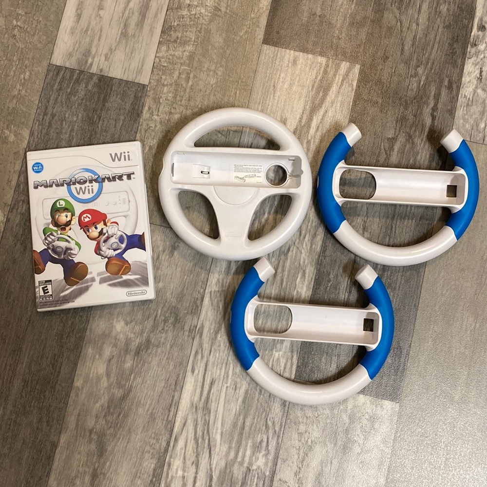 Nintendo Wii Mario Kart and steering wheels